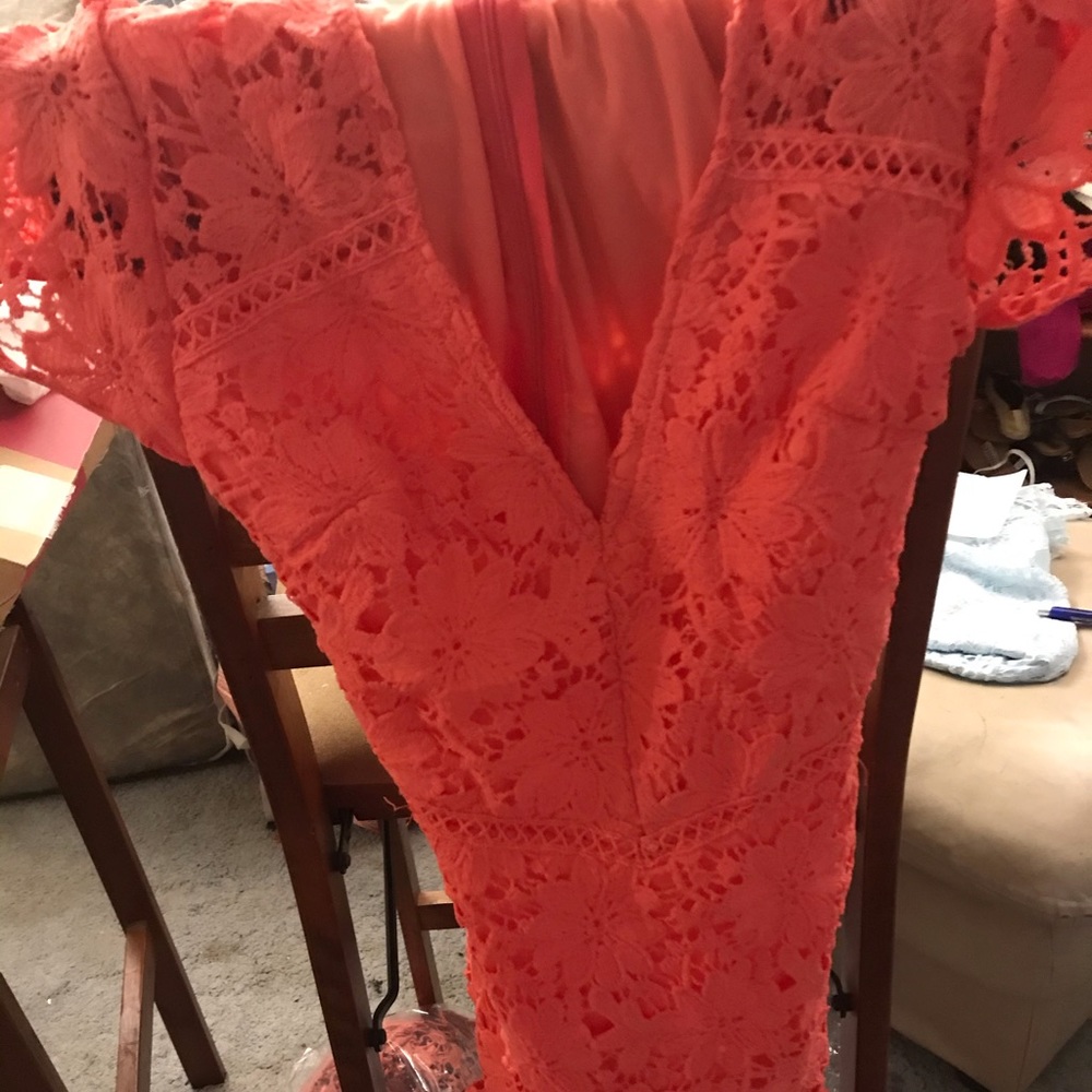 Prettylittlething Coral Lace Dress